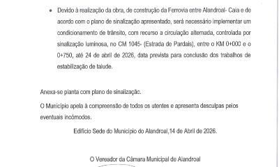 Circulação Alternada 
até 24 de abril 

CM 1045 (Estrada de Pardais)