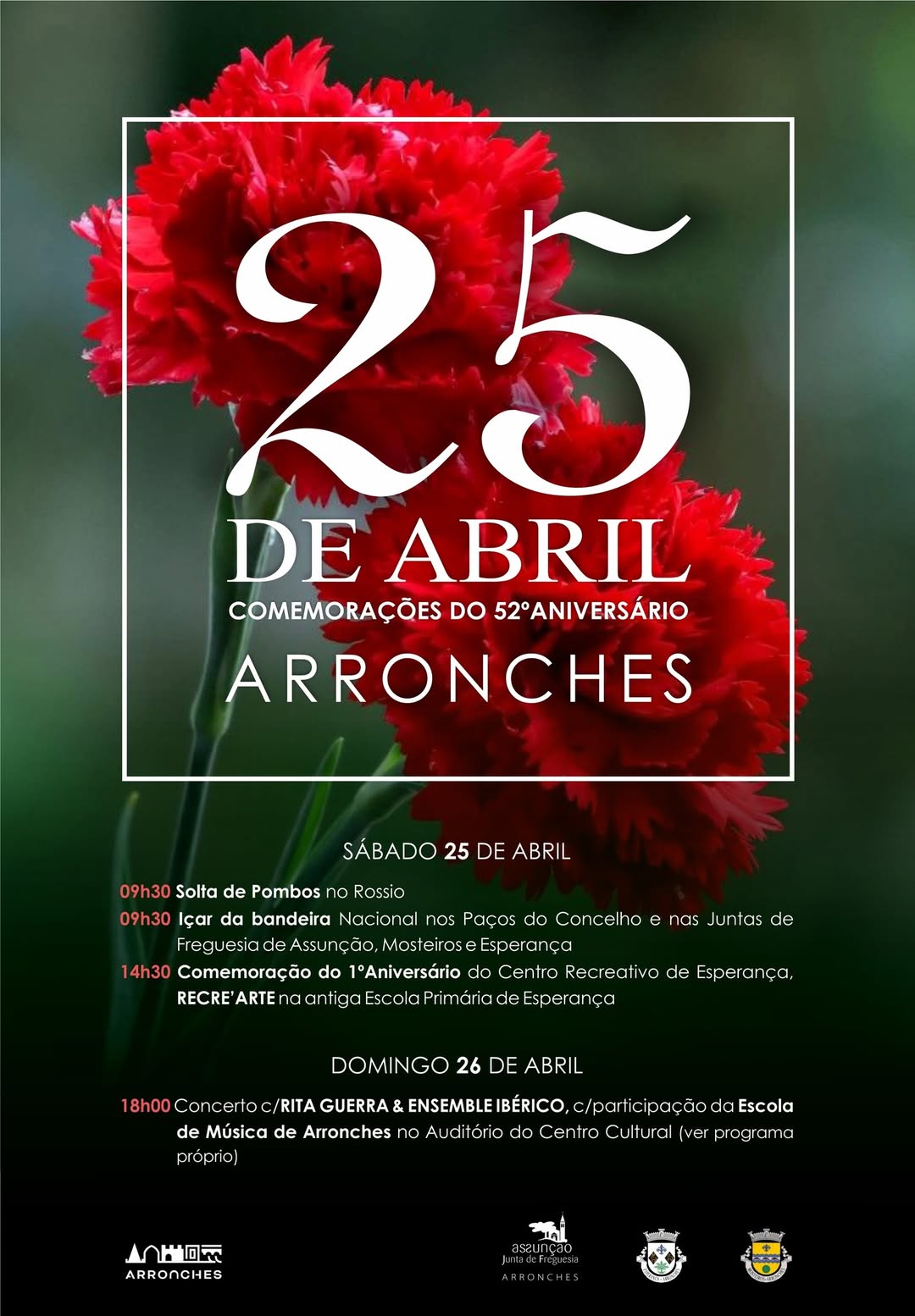 COMEMORAÇÕES DO 52.º ANIVERSÁRIO DO 25 DE ABRIL

Dias 25 e 26 de abril (sábado e…