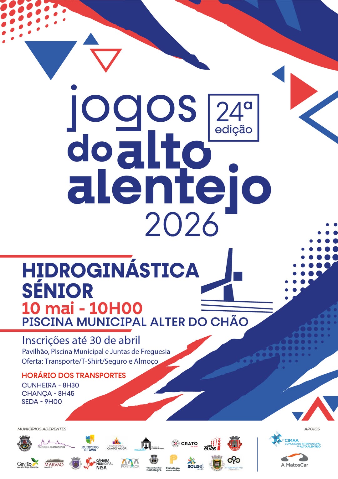 Jogos do Alto Alentejo 2026   

 Hidroginástica Sénior 
 10 de maio
 Piscina Mun…