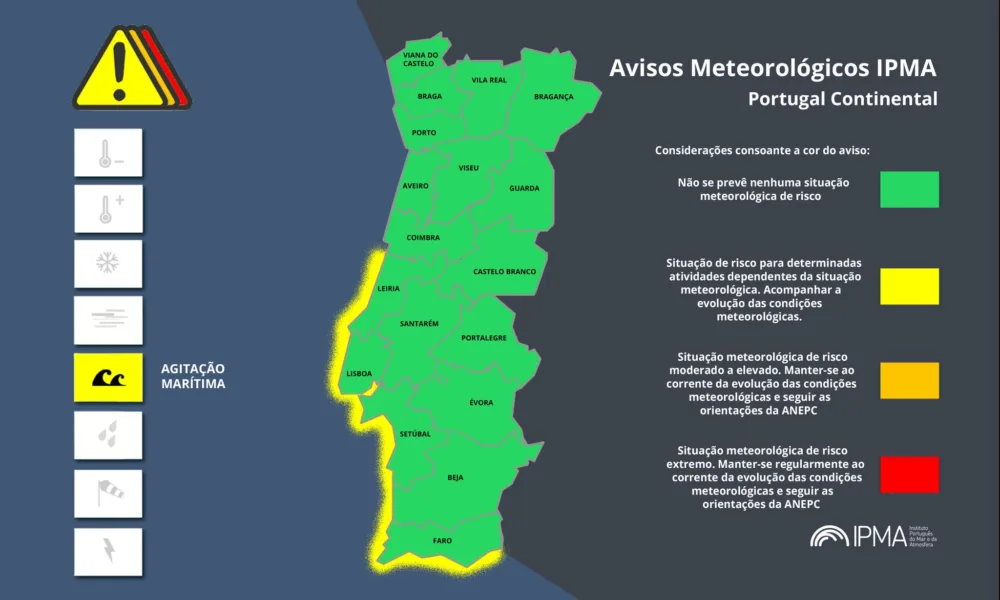 Atenção aos Avisos Meteorológicos para Portugal Continental:
Agitação Marítima -…