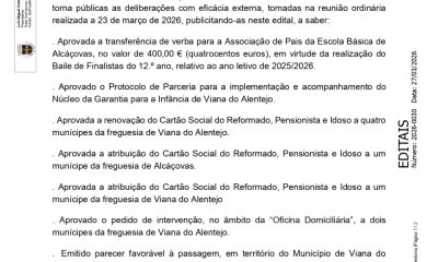 Edital nº30/2026
Deliberações tomadas na reunião ordinária da Câmara Municipal d…