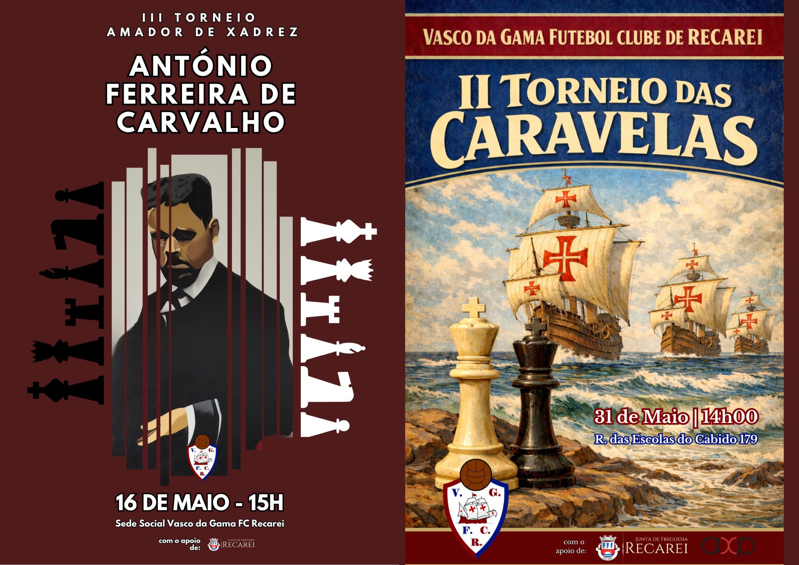 Vasco da Gama FC de Recarei organiza dois torneios de xadrez em maio para celebrar 96.º aniversário