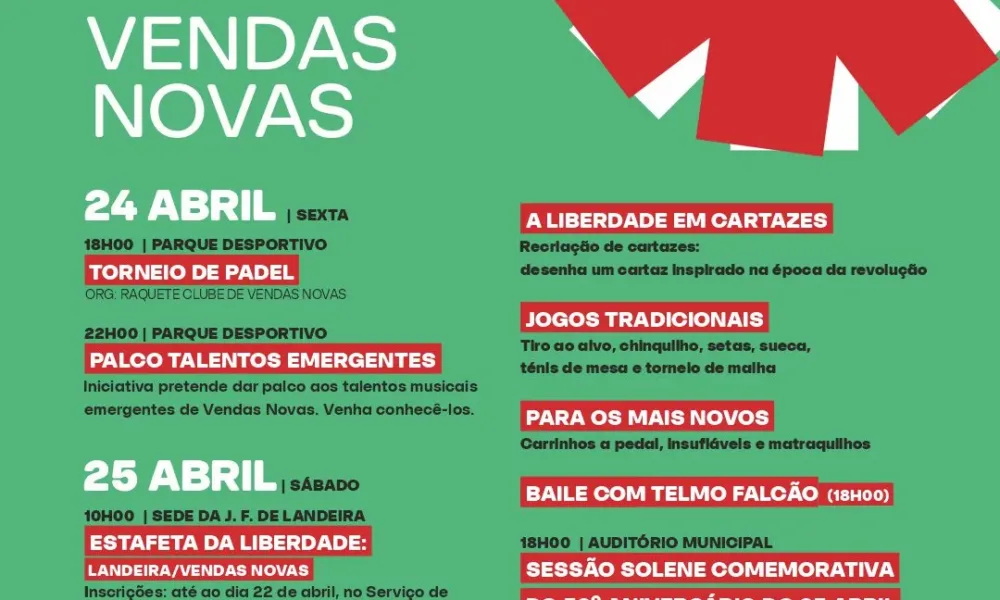 Vendas Novas celebra 52 anos de Abril com programa focado no desporto e convívio popular