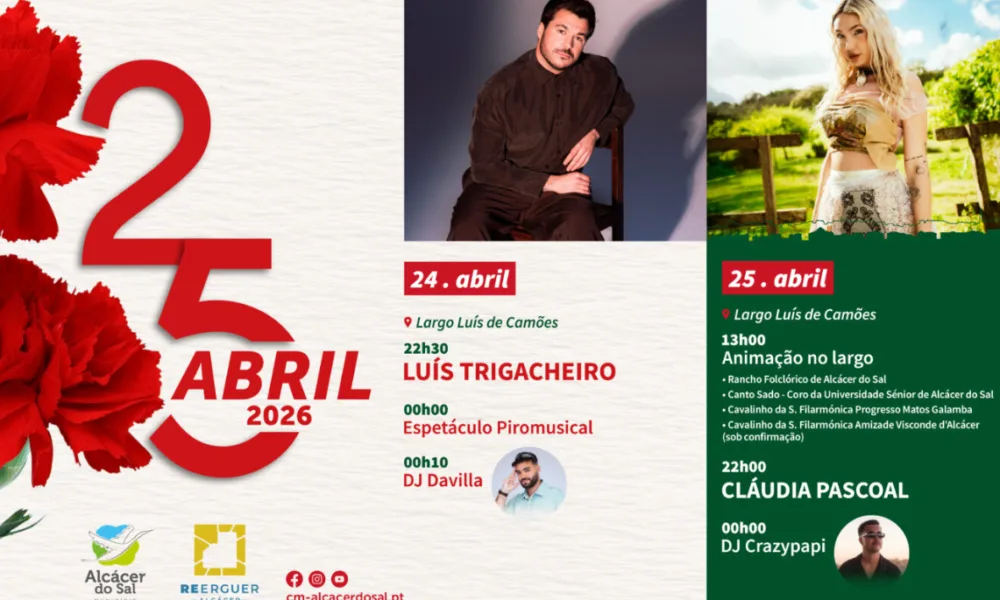 Alcácer do Sal celebra a Liberdade com Luís Trigacheiro e Cláudia Pascoal