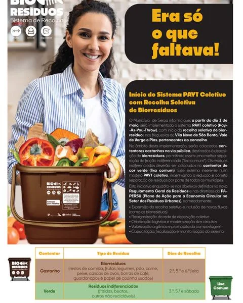 Serpa lança sistema PAYT e recolha de biorresíduos em três freguesias a 1 de maio