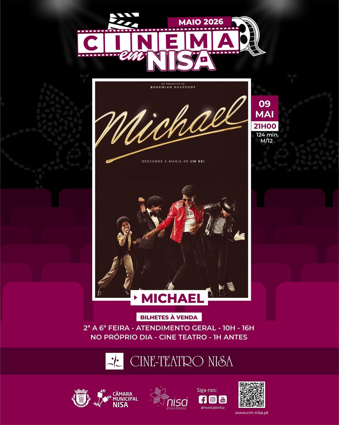 𝐂𝐢𝐧𝐞𝐦𝐚 𝐧𝐨 𝐂𝐢𝐧𝐞 𝐓𝐞𝐚𝐭𝐫𝐨 𝐞𝐦 𝐍𝐢𝐬𝐚 

 09 de maio, 21h – 𝐌𝐢𝐜𝐡𝐚𝐞𝐥
Trailer: 

Bilhetes à…