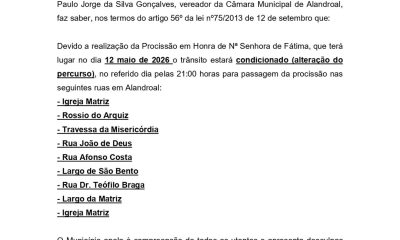 Trânsito Condicionado devido à realização da Procissão em Honra de Nª Senhora de…
