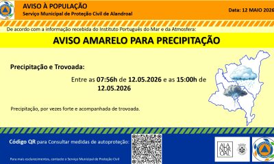 Aviso Amarelo – Precipitação e Trovoada 
 Entre as 07h56 e as 15h00 de dia 12/05…
