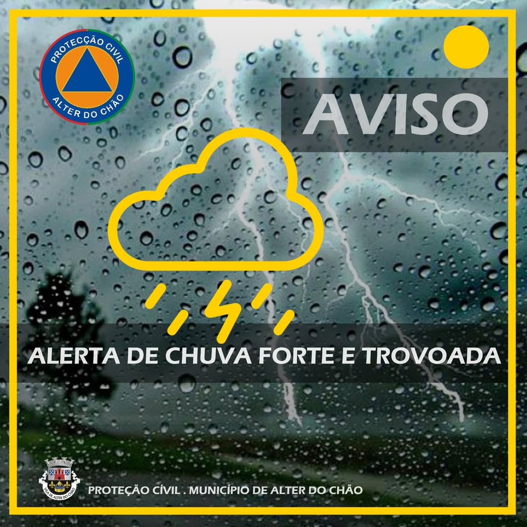 ATENÇÃO 

AVISO METEOROLÓGICO AMARELO

Para precipitação, por vezes forte, poden…