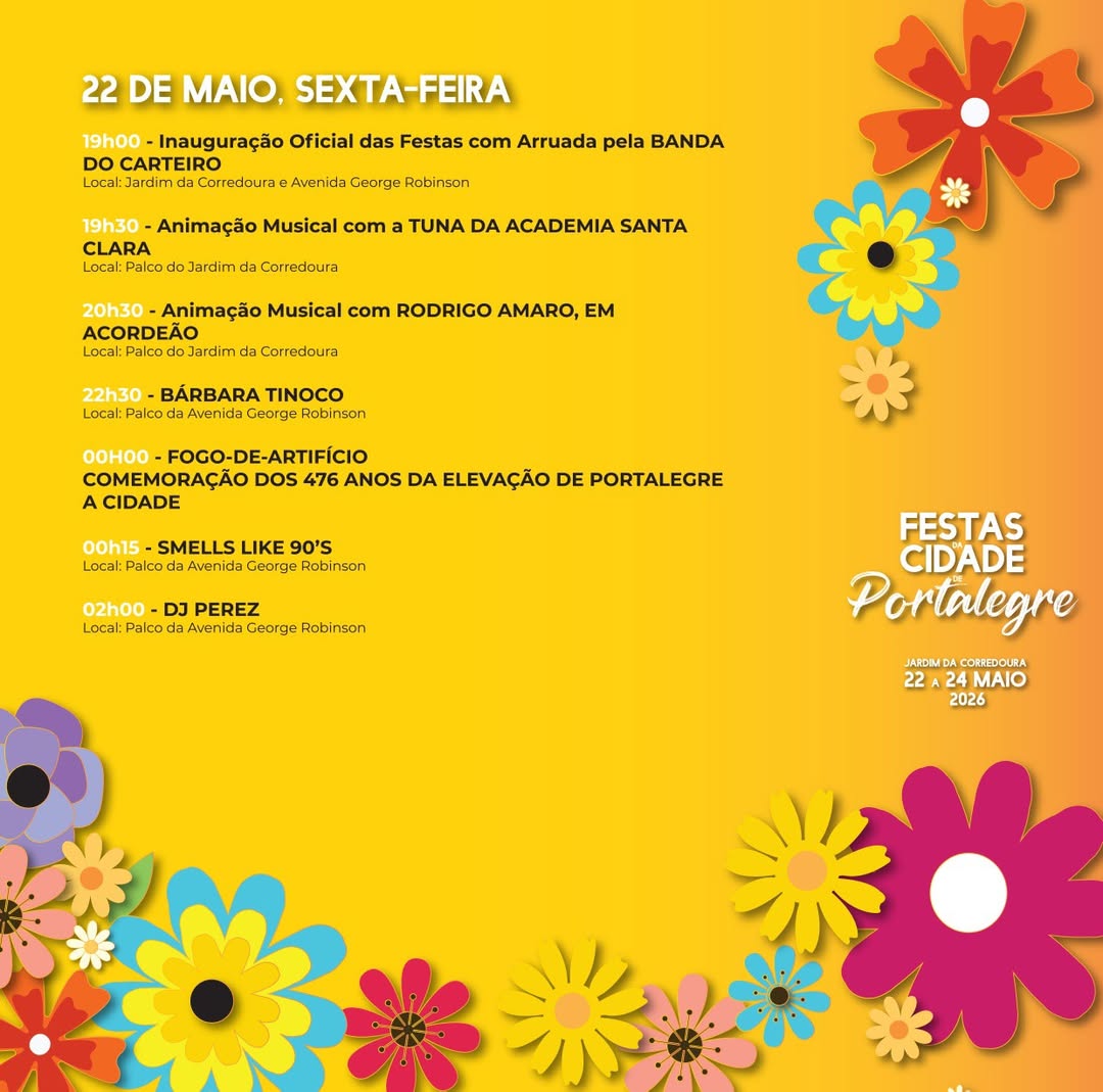 As Festas da Cidade de Portalegre 2026 estão a chegar! 

 No dia 22 de maio, o g…