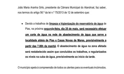 Corte de Água 
 25 de maio 
Aldeias das Pias e Casas Novas de Mares 

#CorteDeAg…
