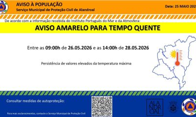 Aviso Amarelo – Tempo quente 
 Entre as 09h00 de dia 26/05 e as 14h00 de dia 28/…