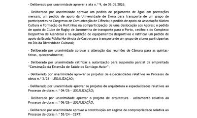 Reunião de Câmara 
22 de maio de 2026