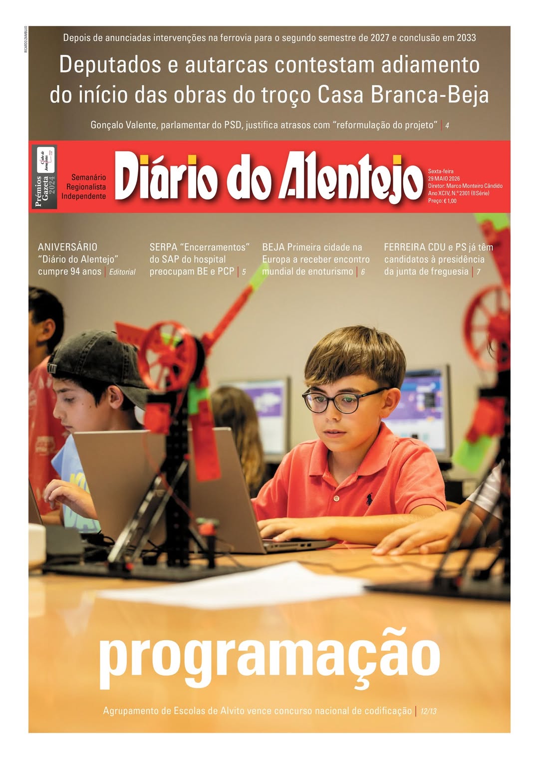 PRIMEIRA PÁGINA DESTA SEMANA. AMANHÃ NAS BANCAS.