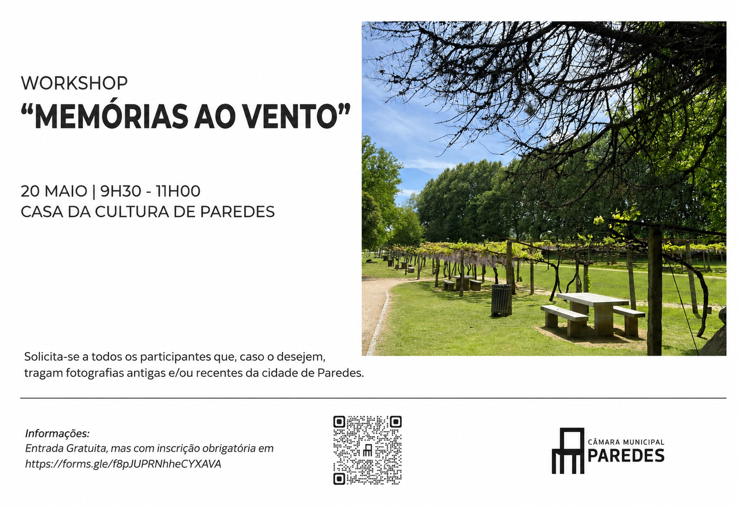 Casa da Cultura de Paredes promove workshop “Memórias ao Vento” a 20 de maio