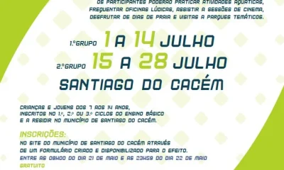 Inscrições Férias Jovens 2026 – Câmara Municipal de Santiago do Cacém