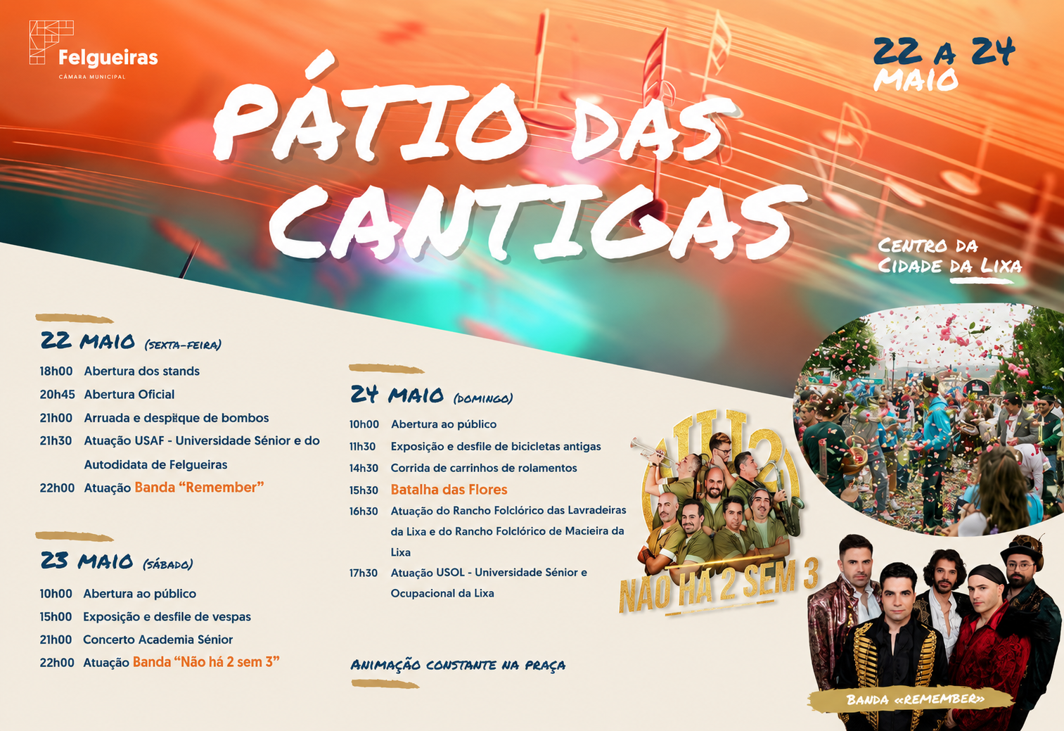 “Pátio das Cantigas” regressa à cidade da Lixa de 22 a 24 de maio com música, vespas, bicicletas antigas e Batalha das Flores
