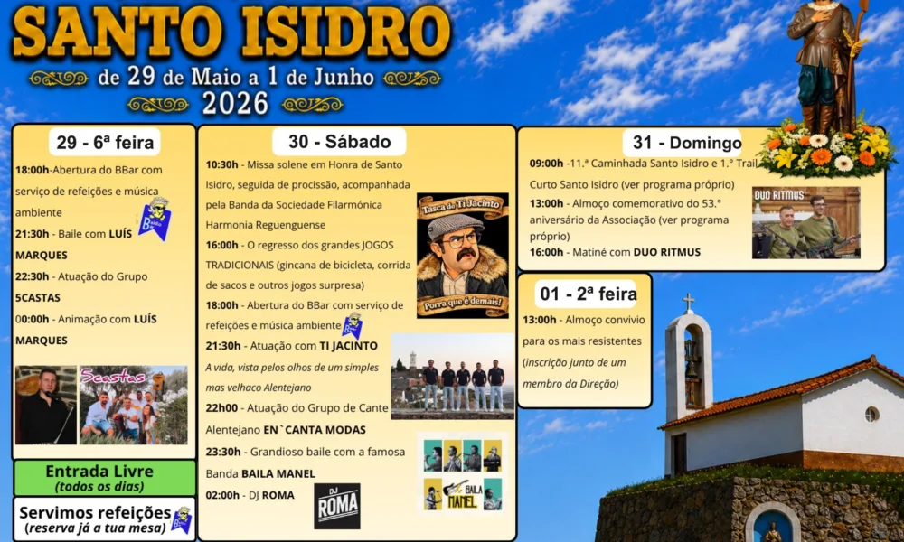 Santo António do Baldio | Festas em Honra de Santo Isidro 

De 29 de maio a 1 de…
