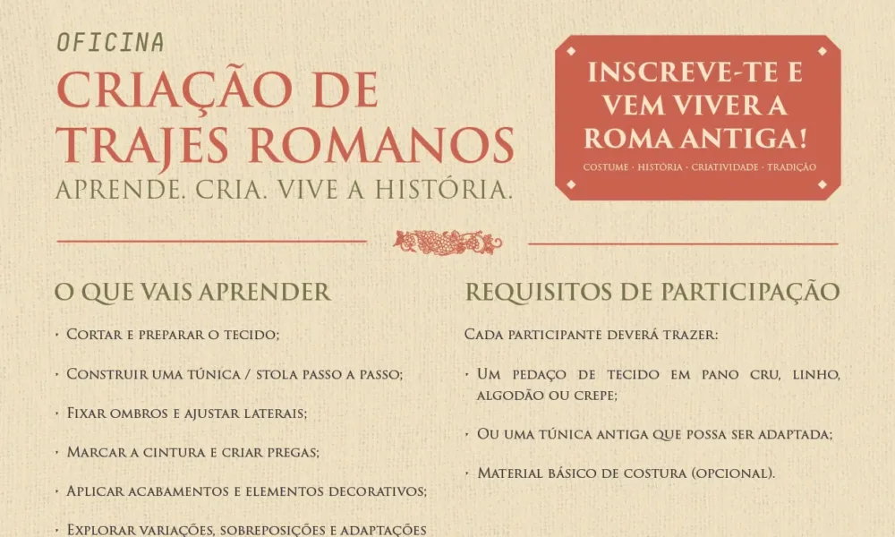 Beja Romana promove oficina prática para criação de trajes da Antiguidade