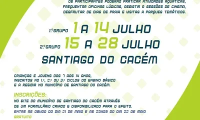 Inscrições abertas para o programa “Férias Jovens 2026” em Santiago do Cacém