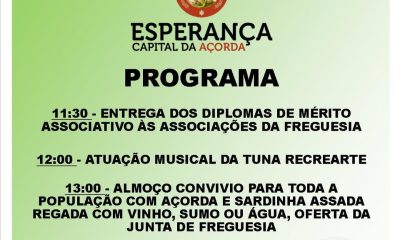 DIVULGAÇÃO

2.ª FESTA DA AÇORDA

Dia 10 de junho (quarta-feira), a partir das 11…