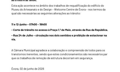 𝗜𝗻𝗳𝗼𝗿𝗺𝗮𝗰̧𝗮̃𝗼 𝗱𝗲 𝘁𝗿𝗮̂𝗻𝘀𝗶𝘁𝗼 
Condicionamentos temporários de trânsito na zona de …