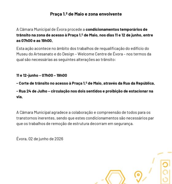 𝗜𝗻𝗳𝗼𝗿𝗺𝗮𝗰̧𝗮̃𝗼 𝗱𝗲 𝘁𝗿𝗮̂𝗻𝘀𝗶𝘁𝗼 
Condicionamentos temporários de trânsito na zona de …