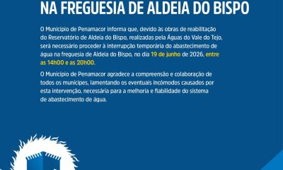 INTERRUPÇÃO TEMPORÁRIA DO ABASTECIMENTO DE ÁGUA NA FREGUESIA DE ALDEIA DO BISPO
…