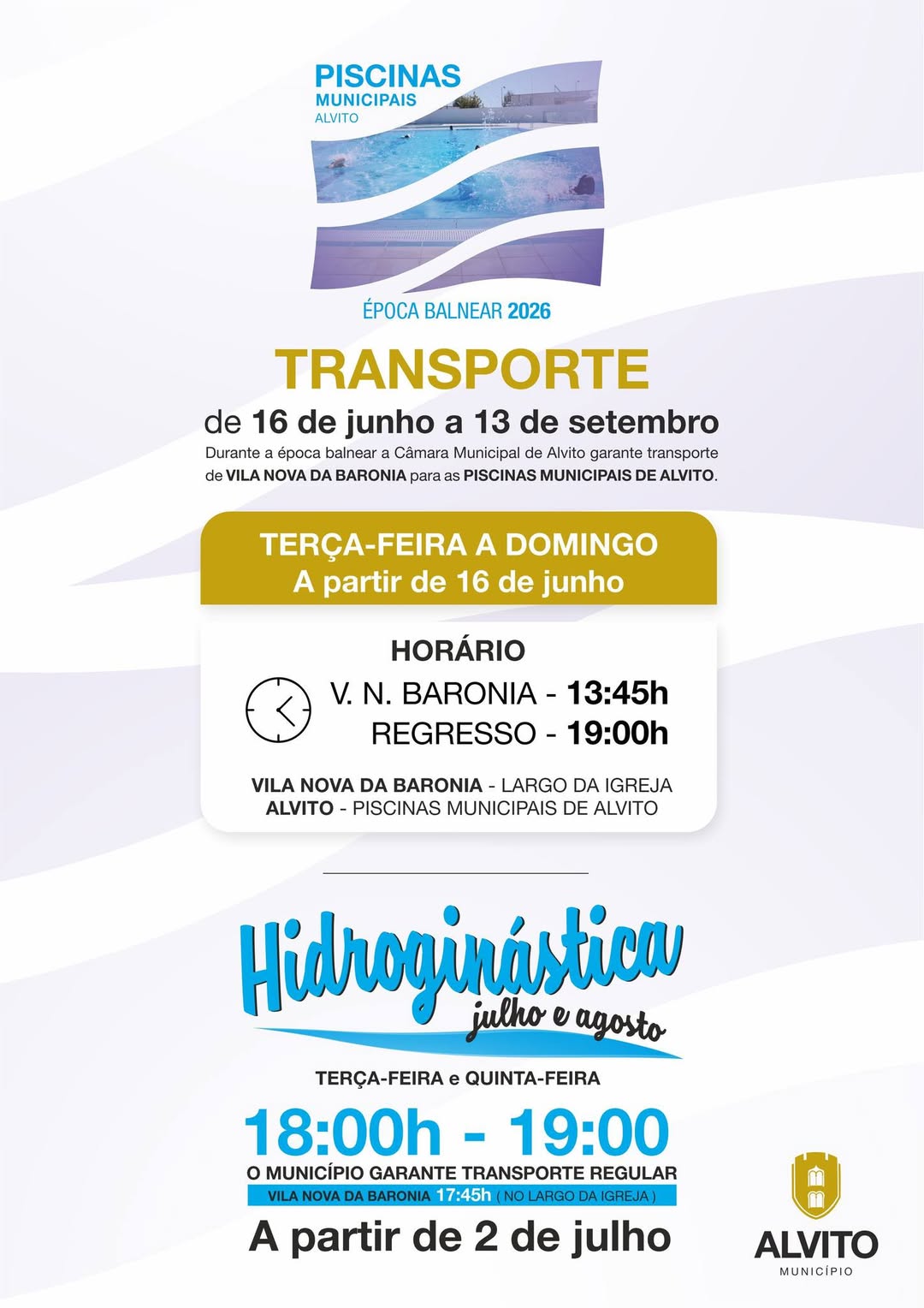 Transporte para as Piscinas Municipais

A Câmara Municipal assegura o transporte…