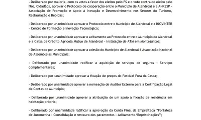 Reunião de Câmara 
25 de junho de 2026