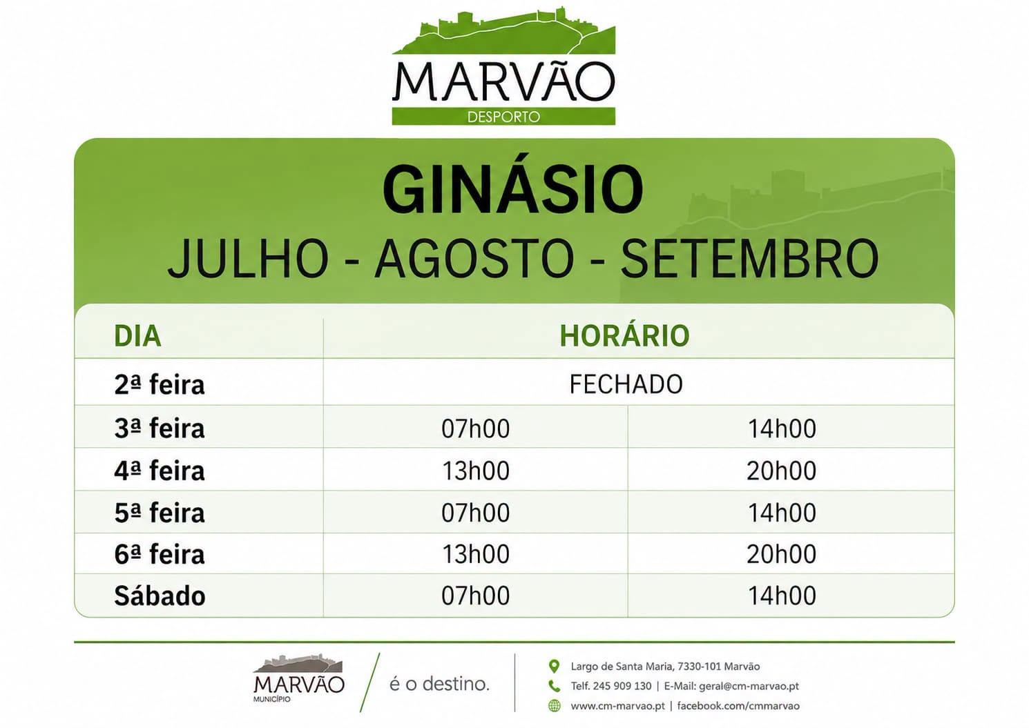 Estes são os horários de funcionamento do Ginásio Municipal de Santo António da…