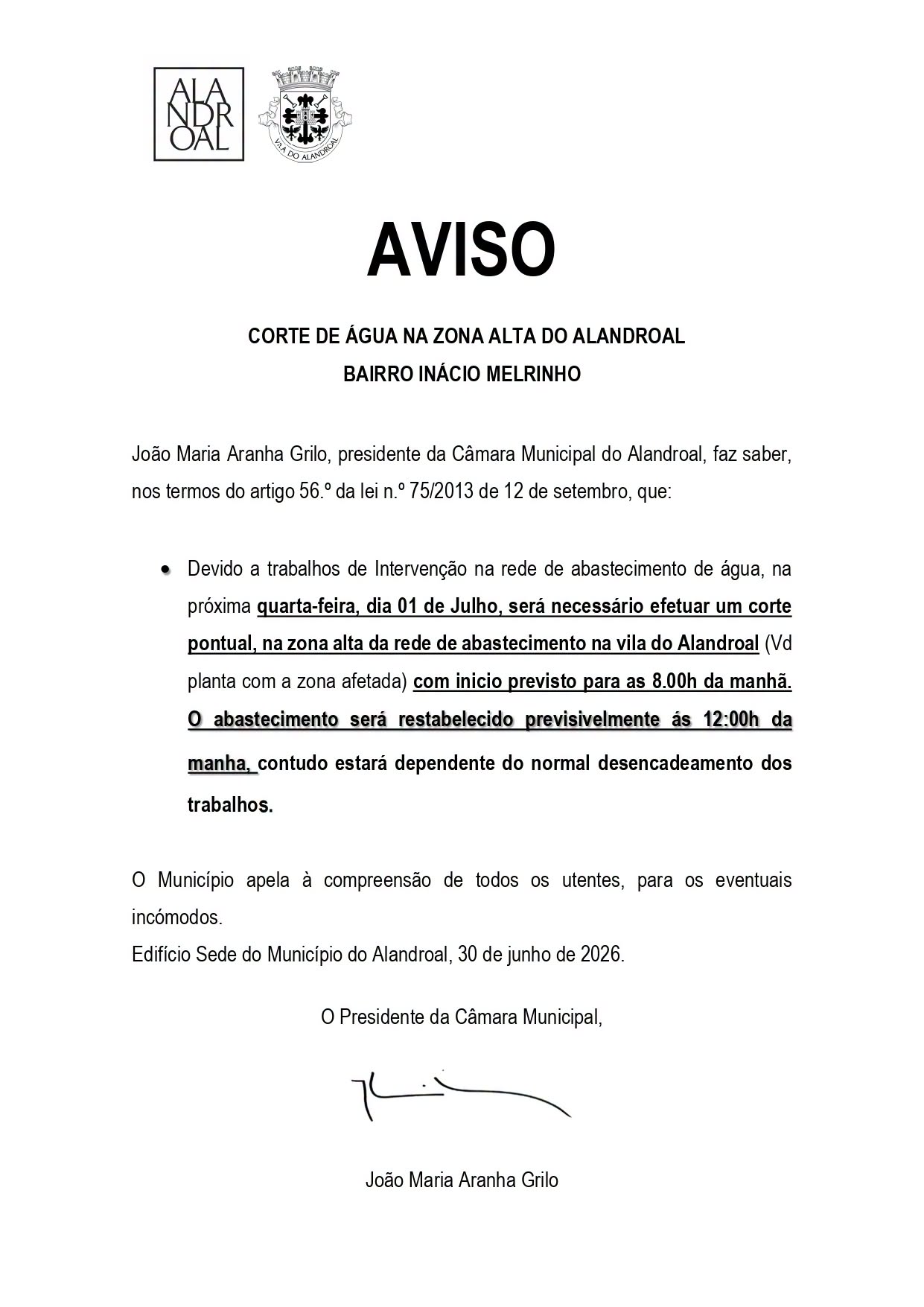 Corte de Água 
 1 de julho
Bairro Inácio Melrinho, Alandroal 

#CorteDeAgua
#ala…