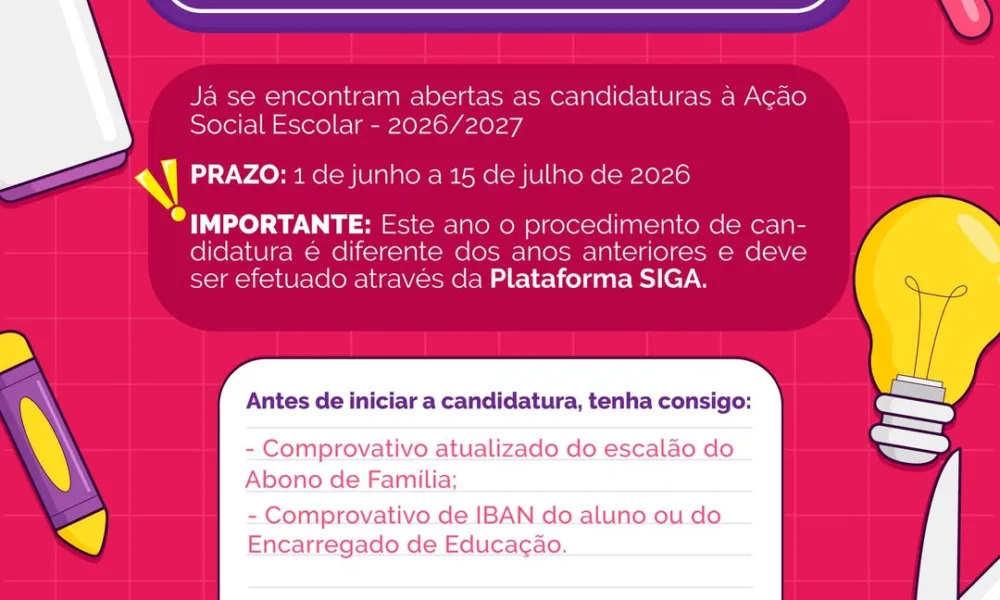 ATENÇÃO, ENCARREGADOS DE EDUCAÇÃO! 
Já se encontram abertas as candidaturas à A…
