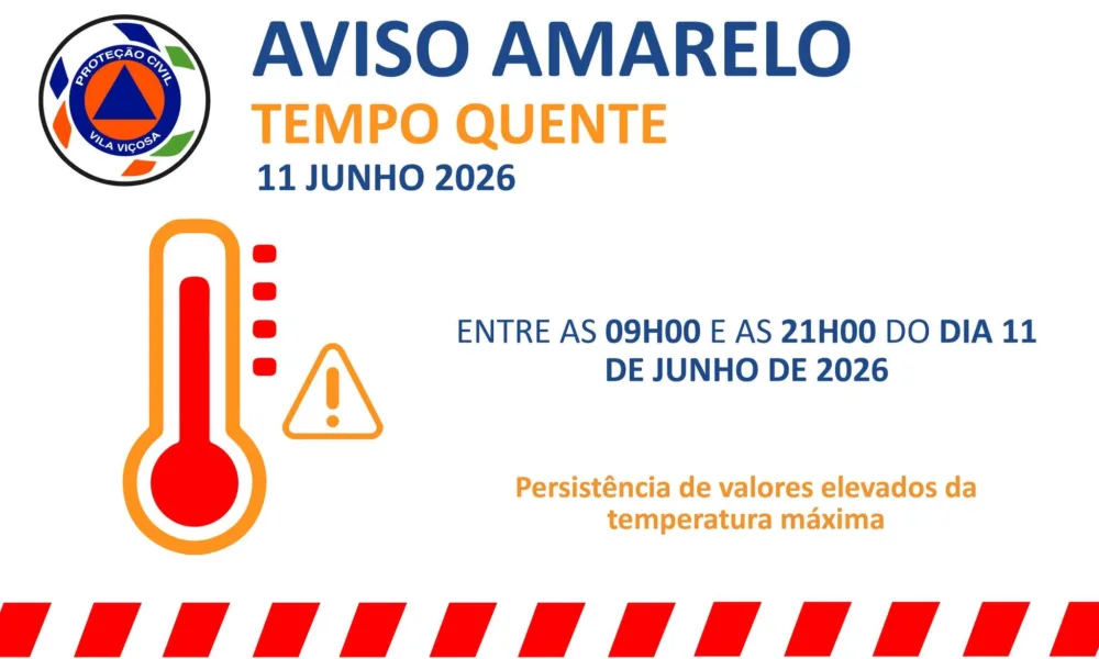 AVISO AMARELO | TEMPO QUENTE | 11 JUNHO 
 Entre as 9h00 e as 21h00 do dia 11 de…