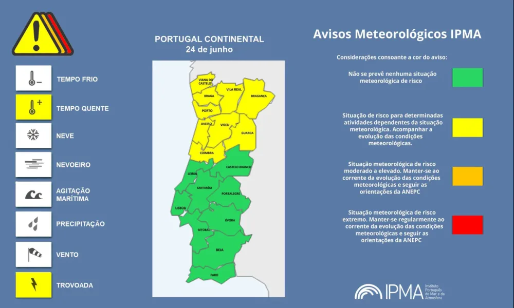 Atenção aos Avisos Meteorológicos em Portugal Continental  
 Consulte os avisos…