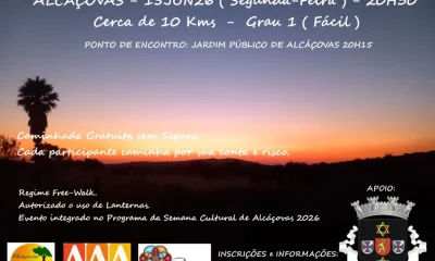Caminhada noturna gratuita » Alcáçovas » 15 de junho » 20h30 » Jardim Público de…
