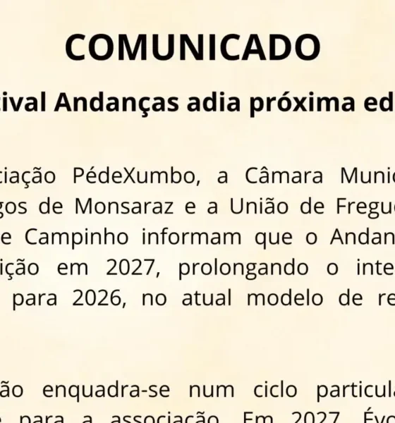 Comunicado | Festival Andanças adiado para 2028

​A Câmara Municipal de Reguengo…