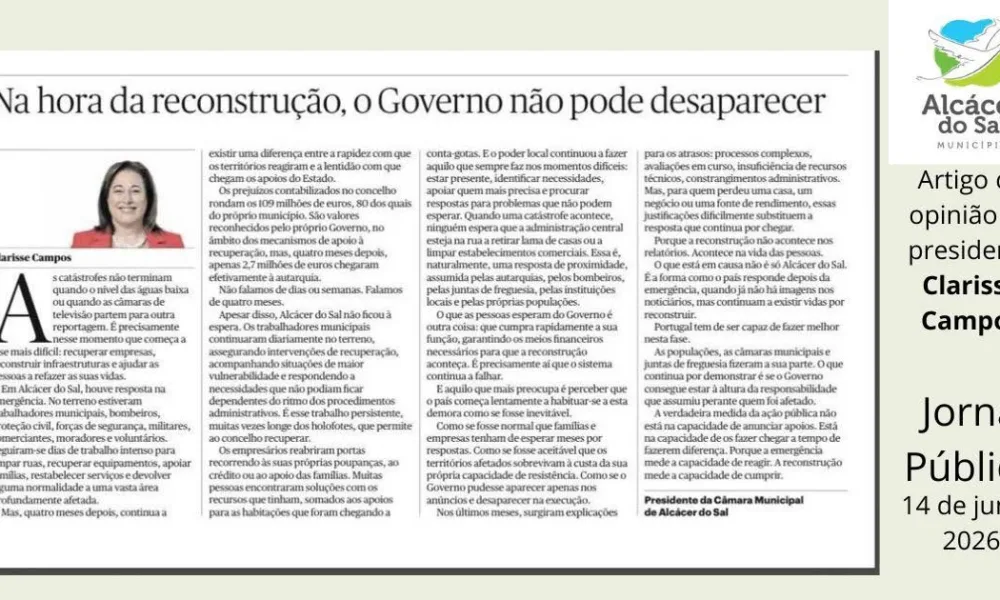 Presidente Clarisse Campos assina artigo de opinião no jornal Público

Os inúme…