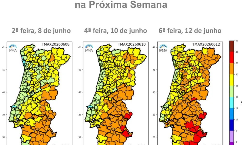 Previsão do estado do tempo – semana de 8 a 14 de junho de 2026 – Portugal cont…