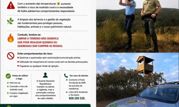GNR de Beja alerta para riscos de incêndio rural devido à subida das temperaturas