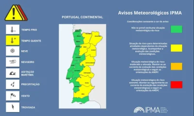 Atenção aos Avisos Meteorológicos, para hoje, em Portugal Continental e Arquipé…