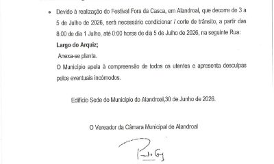 Corte/Condicionamento de Trânsito
das 08h00 de 1 de julho até às 00h00 de dia 5 …