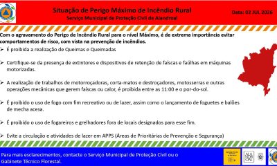 O Concelho de Alandroal encontra-se em Perigo Máximo de Incêndio Rural. 

Consu…