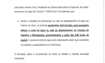 Corte de Água 
 8 de julho
 Ferreira de Capelins e Montejuntos

#CorteDeAgua
#fe…
