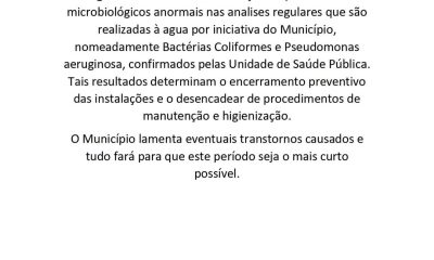 Aviso | Encerramento temporário da Piscina Municipal 

 O município lamenta even…
