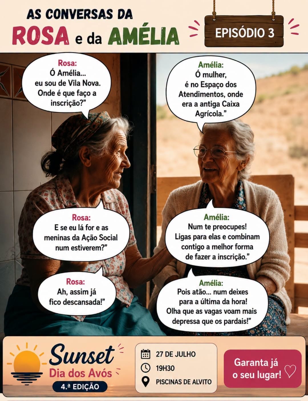 Sobre o Dia dos Avós! 

Dia 27 de julho, segunda-feira, nas Piscinas Municipais …
