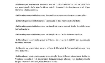 Reunião de Câmara 
27 de julho de 2026