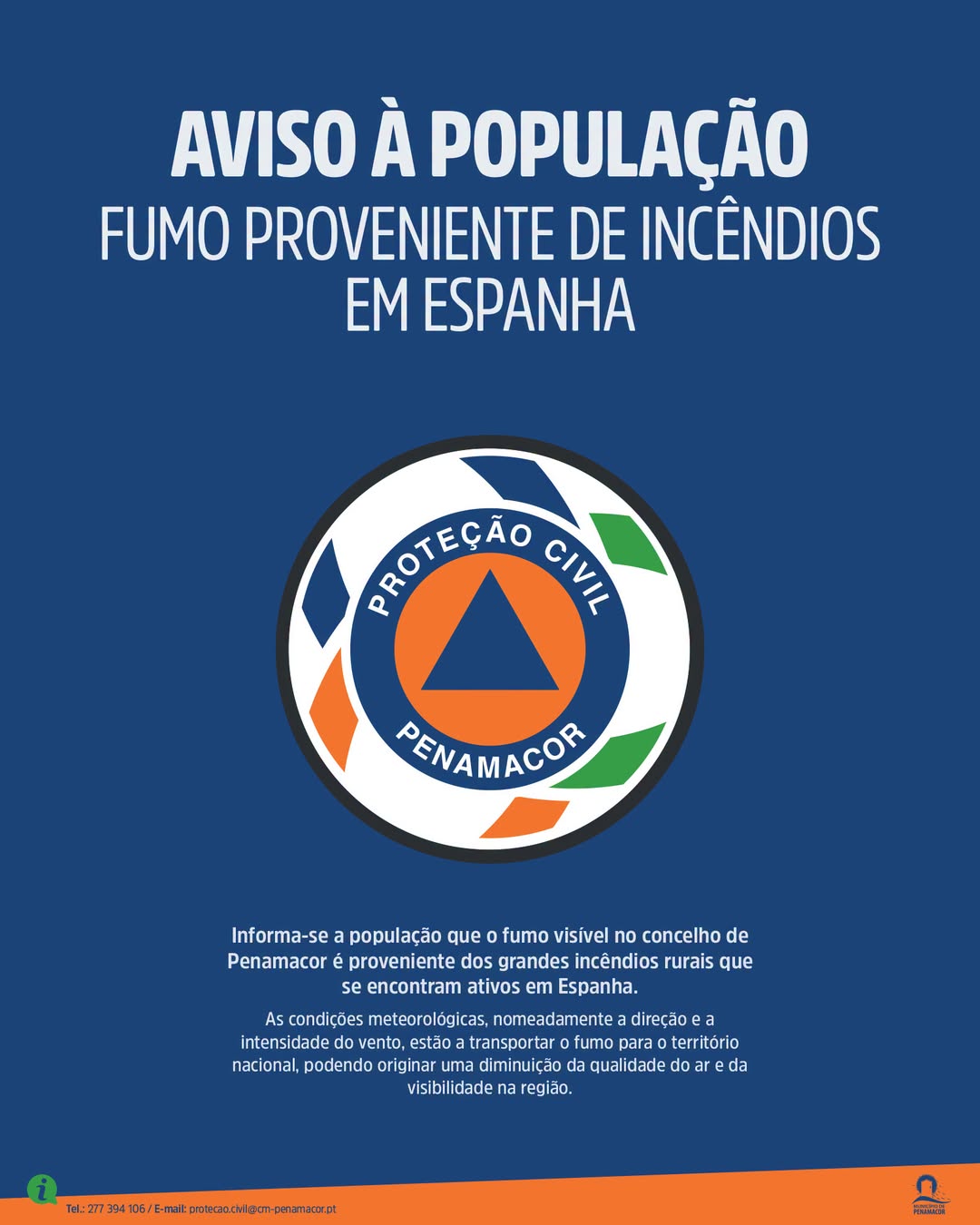 Aviso à População
Informa-se a população que o fumo visível no concelho de Penam…