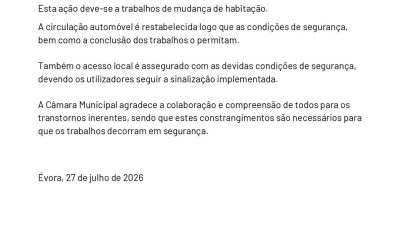 𝗜𝗻𝗳𝗼𝗿𝗺𝗮𝗰̧𝗮̃𝗼 𝗱𝗲 𝘁𝗿𝗮̂𝗻𝘀𝗶𝘁𝗼 
Interdição da circulação rodoviária na Rua dos Merca…