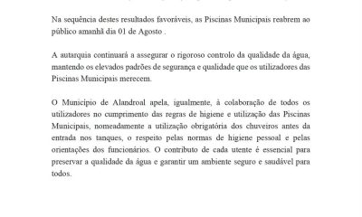 Informação | Reabertura da Piscina Municipal – 1 de agosto

 O município apela à…